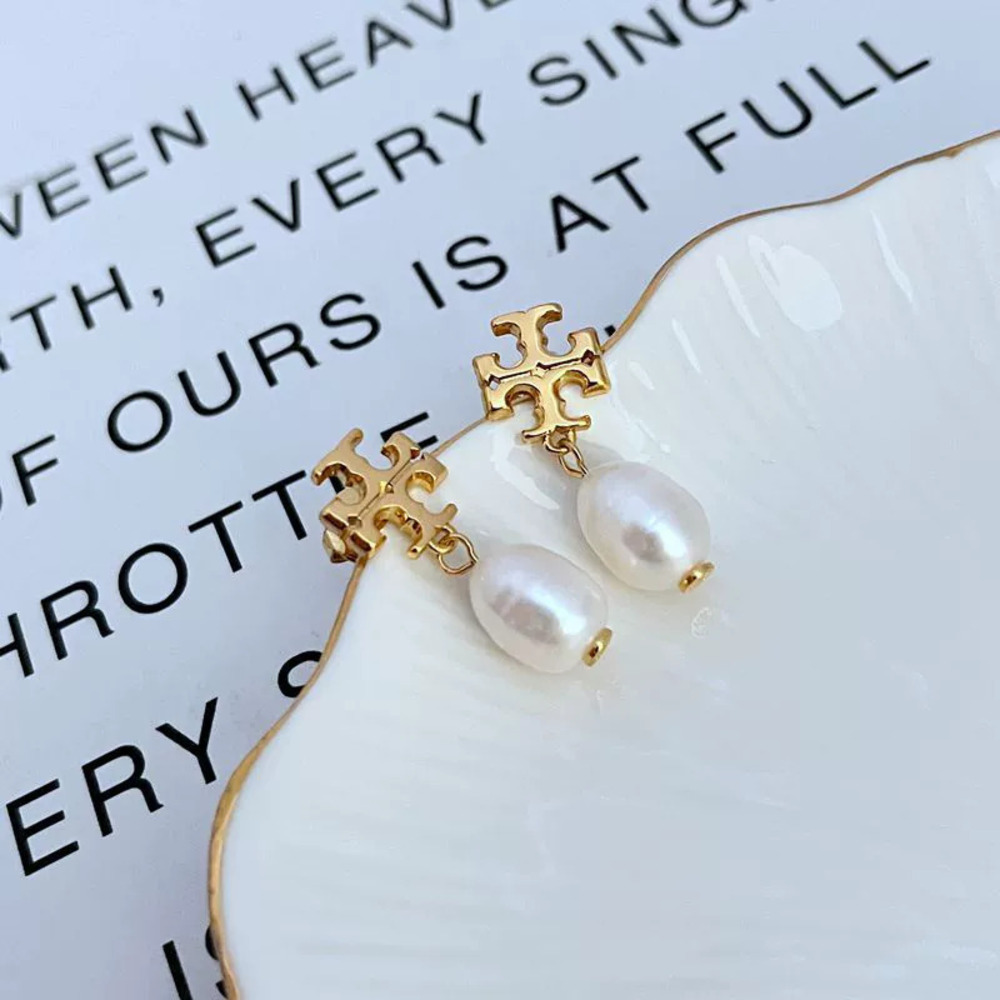 Tory Burch Freshwater Pearl Metal Letter Earrings